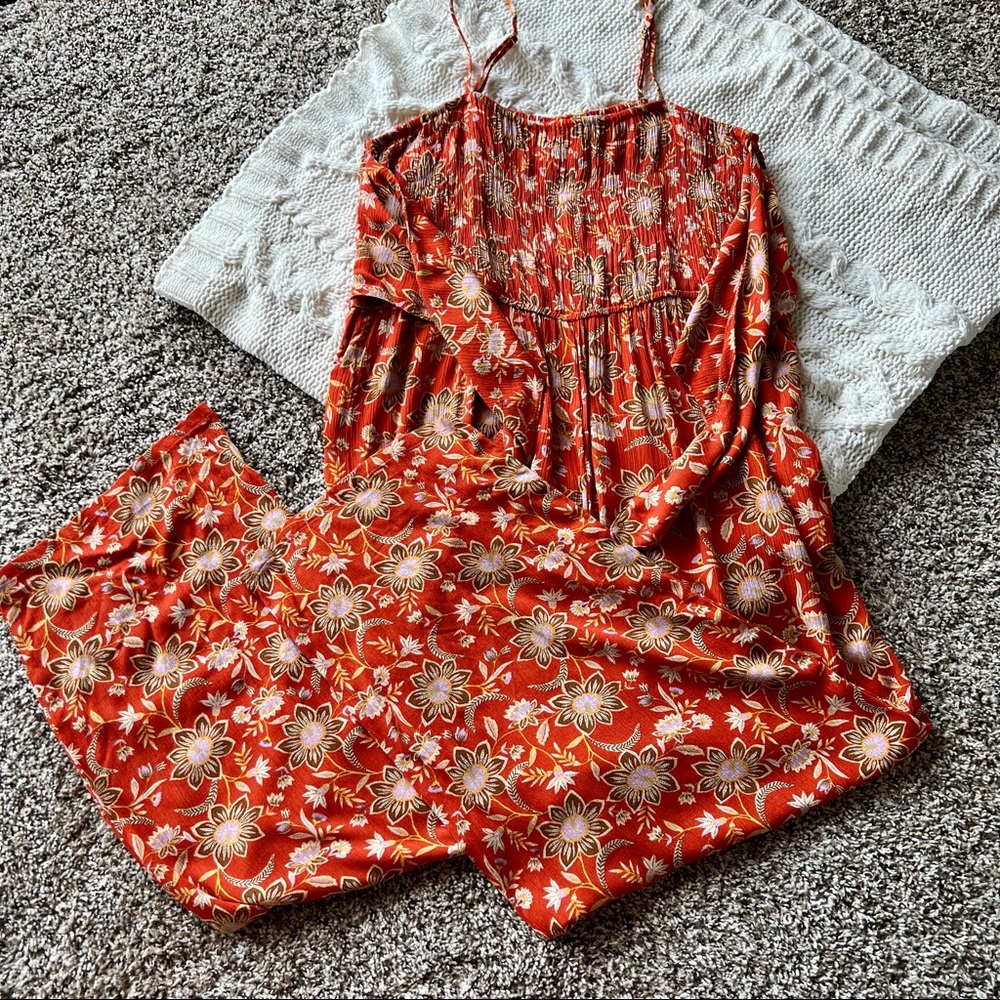 Loft Beach Orange Smocked Jumpsuit Size XL